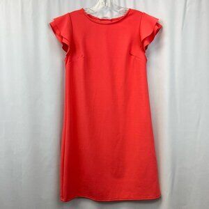 Ces Femme Womens Shift Dress Coral Solid Mini Pullover Cap Sleeve Flutter USA S